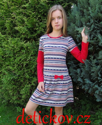Topo dívčí zimní šatičky - tunika s červenou mašličkou