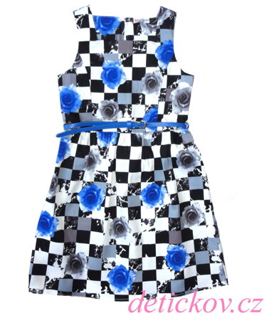 Topo dívčí pouzdrové  šaty s modrými květy a pásečkem 