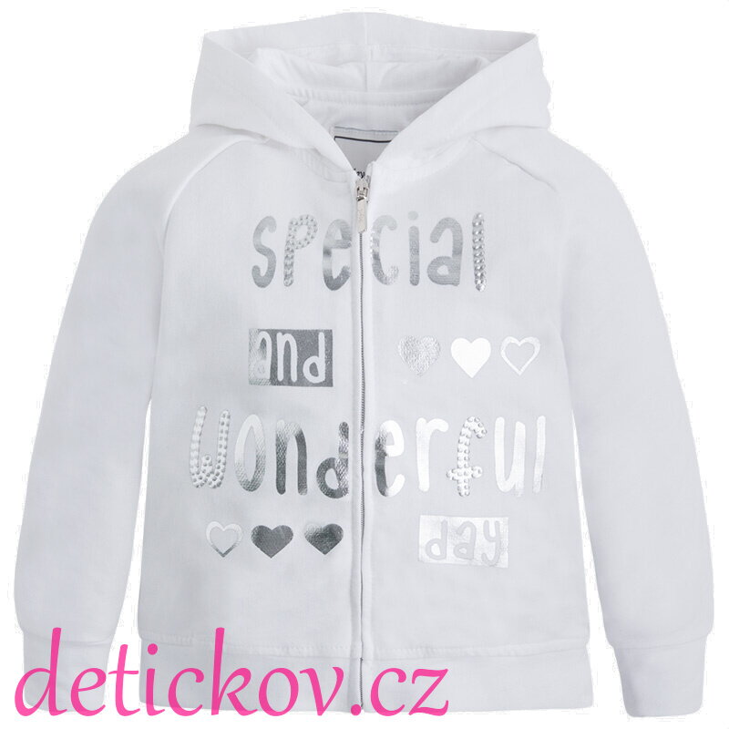 Mayoral mini girl bílá mikina se stříbrným potiskem Mayoral mini girl bílá mikina se stříbrným potiskem