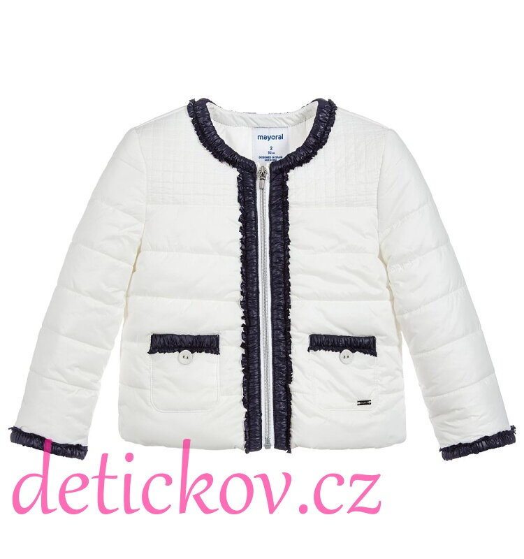 Mayoral mini girl prošívaná bílá jarní bundička s modrými detaily Mayoral mini girl prošívaná bílá jarní bundička s modrými detaily