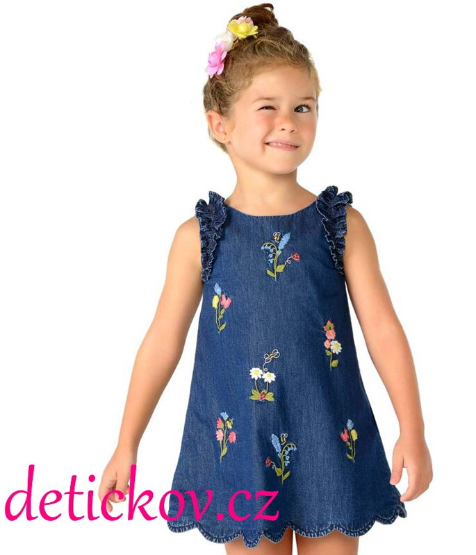 Mayoral mini girl lehoučké riflové šaty s výšivkou Mayoral mini girl lehoučké riflové šaty s výšivkou