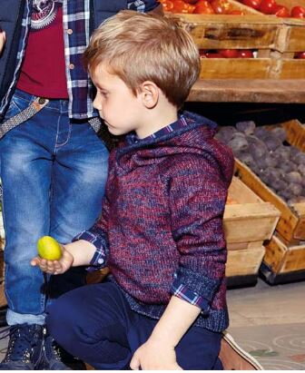 Mayoral mini boy melírový svetr s kapucí modro-červený Mayoral mini boy melírový svetr s kapucí modro-červený