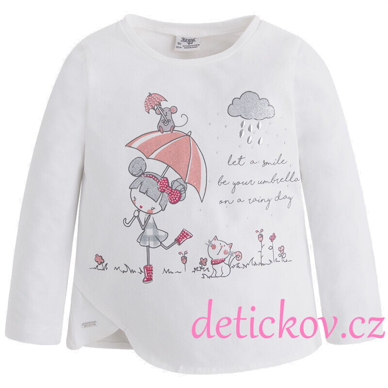 Mayoral mini girl triko "Deštníček" bílé s růžovým tiskem Mayoral mini girl triko "Deštníček" bílé s růžovým tiskem