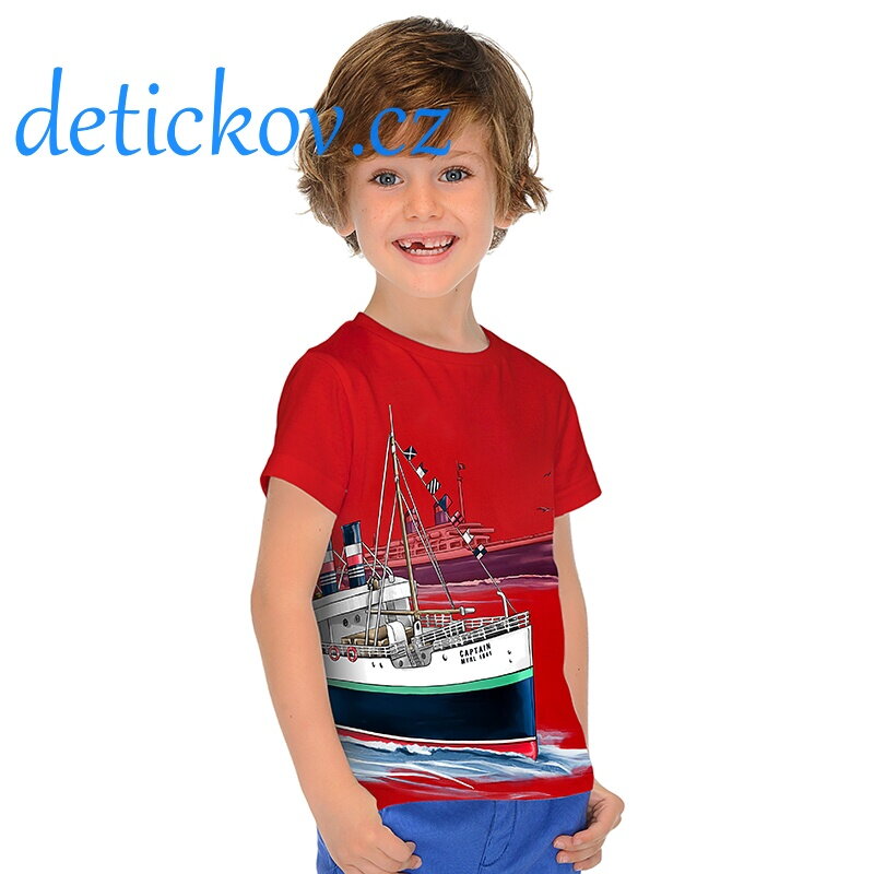 Mayoral mini boy tričko ,,Parník ,, červené Mayoral mini boy tričko ,,Parník ,, červené