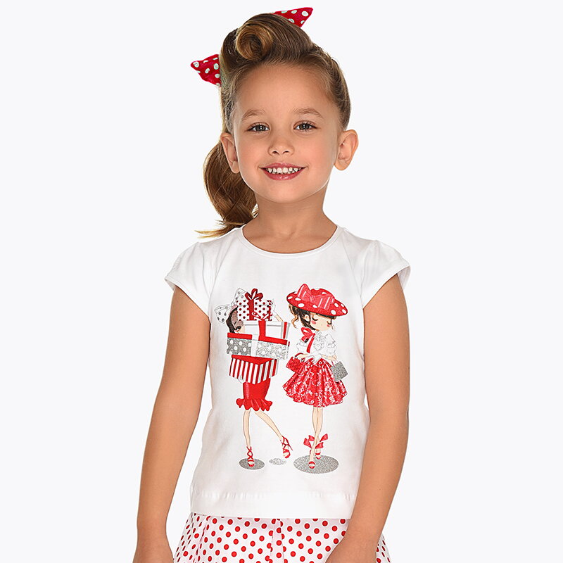 Mayoral mini girl tričko ,,Dárečky,, červené b. 012 Mayoral mini girl tričko ,,Dárečky,, červené b. 012