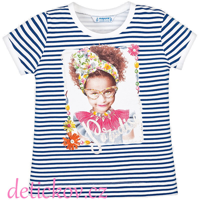 Mayoral mini girl tričko ,,Černoška,, modré proužky Mayoral mini girl tričko ,,Černoška,, modré proužky