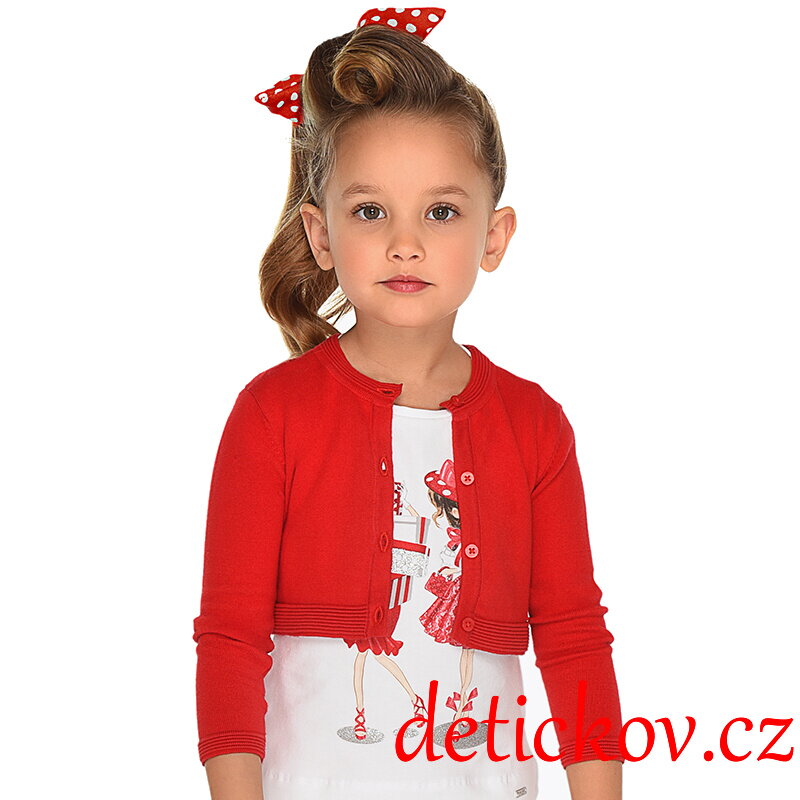 Mayoral mini girl lehoučký cardigan ( bolerko) červený b. 030