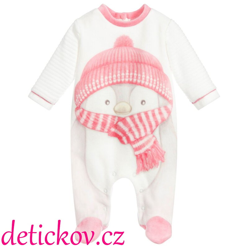 Mayoral baby velurový overal ,, Tučňák ,, růžový tisk Mayoral baby velurový overal ,, Tučňák ,, růžový tisk