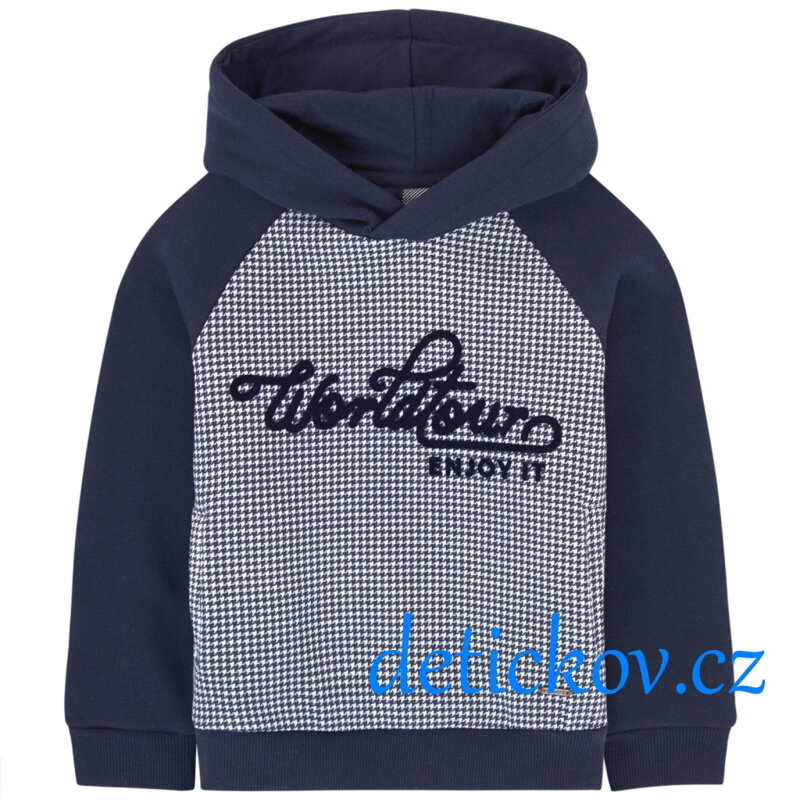 Mayoral mini boy modrá mikina s kapucí ,,Worldtour,, Mayoral mini boy modrá mikina s kapucí ,,Worldtour,,
