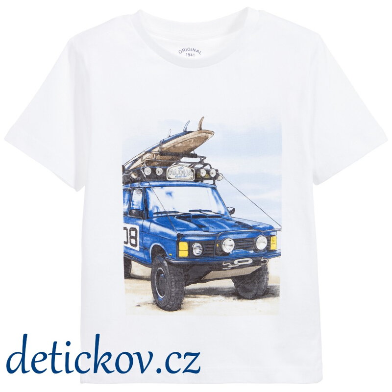 Mayoral mini boy tričko ,,Auťák,, bílé Mayoral mini boy tričko ,,Auťák,, bílé