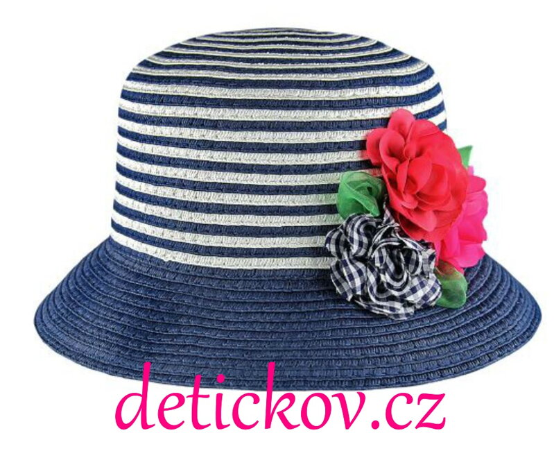 Mayoral modrý klobouk z proužků s květinami