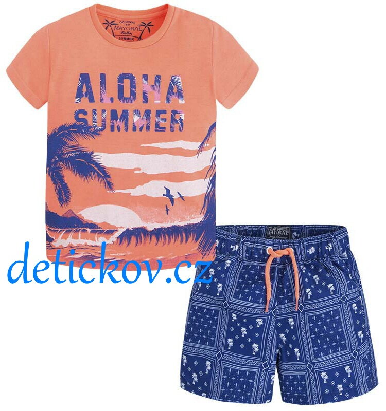 Mayoral mini boy tričko + koupací bermudy oranžovo-modrý ,,Aloha summer,,
