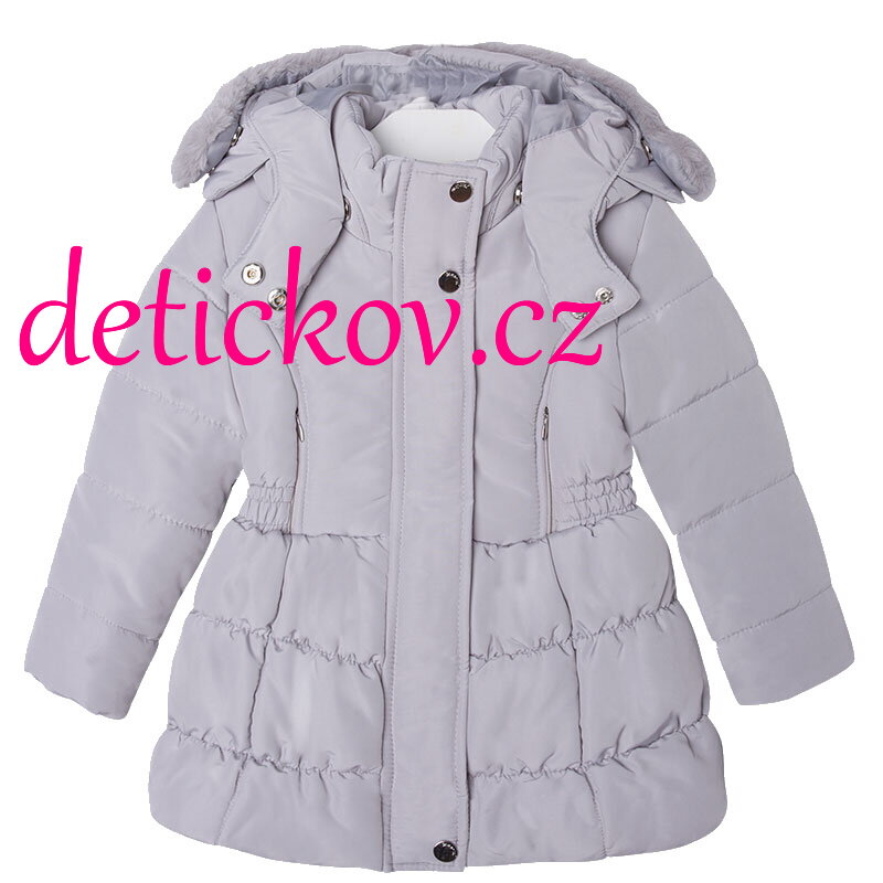 Mayoral mini girl zimní kabát s  kožešinou šedo-stříbrný