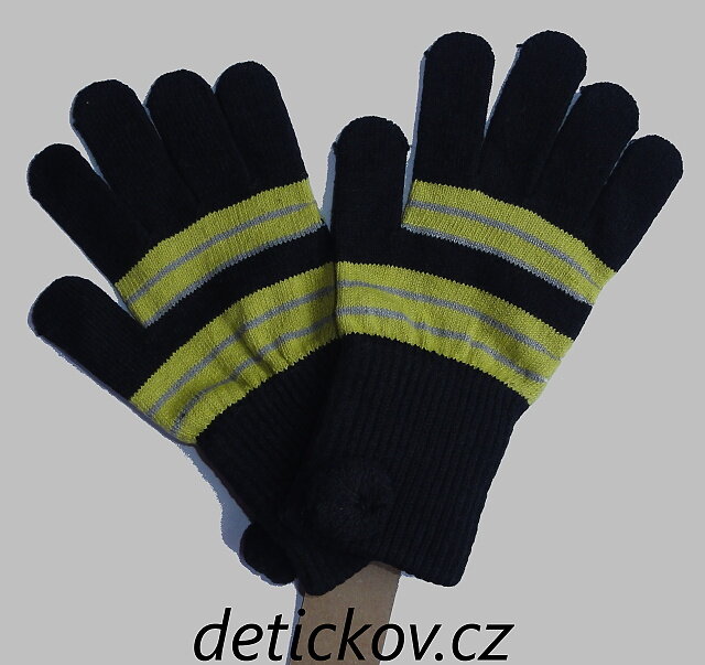 pletené prstové rukavice černo- žluté 