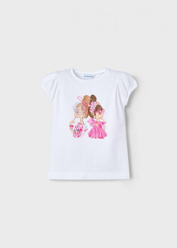 Mayoral mini girl bílé triko s krátkým rukávem "Dvě dívky" b. 060 Mayoral mini girl bílé triko s krátkým rukávem "Dvě dívky" b. 060