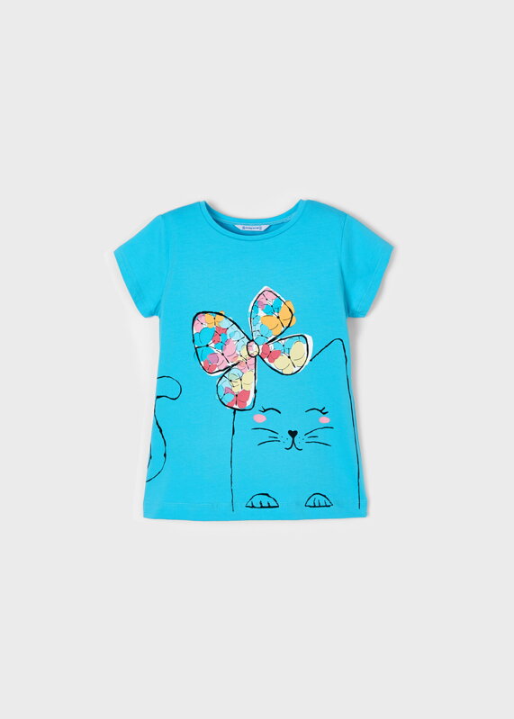 Mayoral mini girl tričko "Kočka s mašlí" modré b. 080 Mayoral mini girl tričko "Kočka s mašlí" modré b. 080