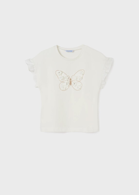 Mayoral girl triko s krátkým rukávem "Motýl" natural b. 037
