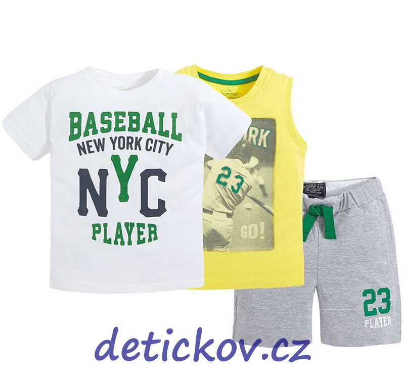 Mayoral mini boy 3 dílný letní komplet,, Baseball,, ananasový Mayoral mini boy 3 dílný letní komplet,, Baseball,, ananasový