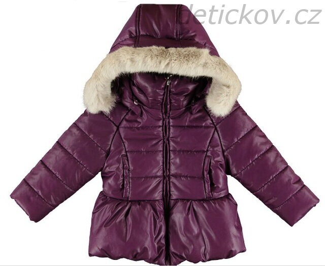 Mayoral mini fialový zimní kabátek s kožešinou 