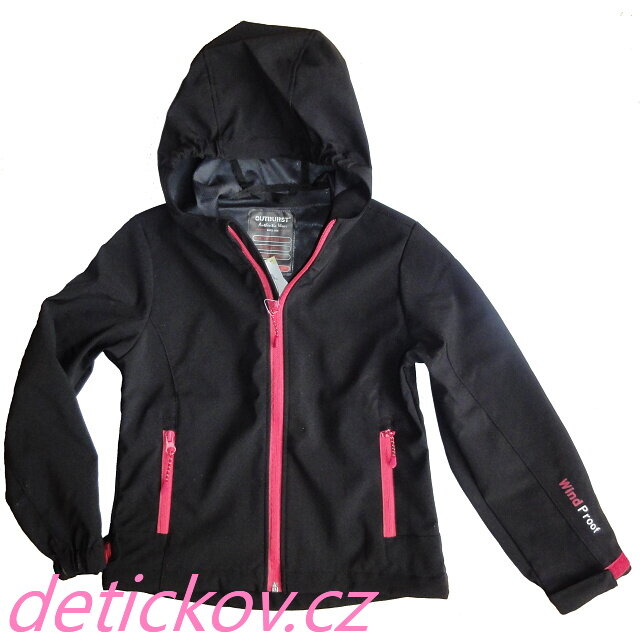 funkční softshellová jarní bunda dívčí černá s růžovými zipy