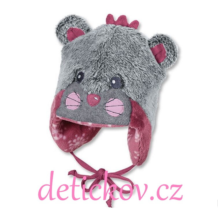 Sterntaler baby zimní čepička šedo - růžová,, Myška,, Sterntaler baby zimní čepička šedo - růžová,, Myška,,