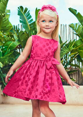 Mayoral mini girl saténové šatičky růžové "Puntíky" b. 096