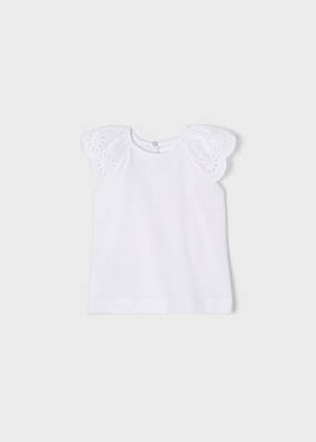 Mayoral mini girl tričko s výšivkou na rukávcích bílé b. 055