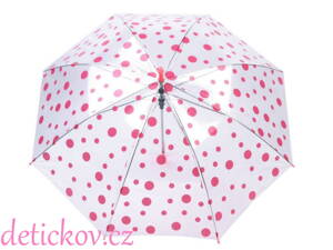 Dívčí - dámský průhledný deštník puntíky růžové