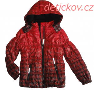 Topo červená dívčí  zimní bunda se vzorem kostek
